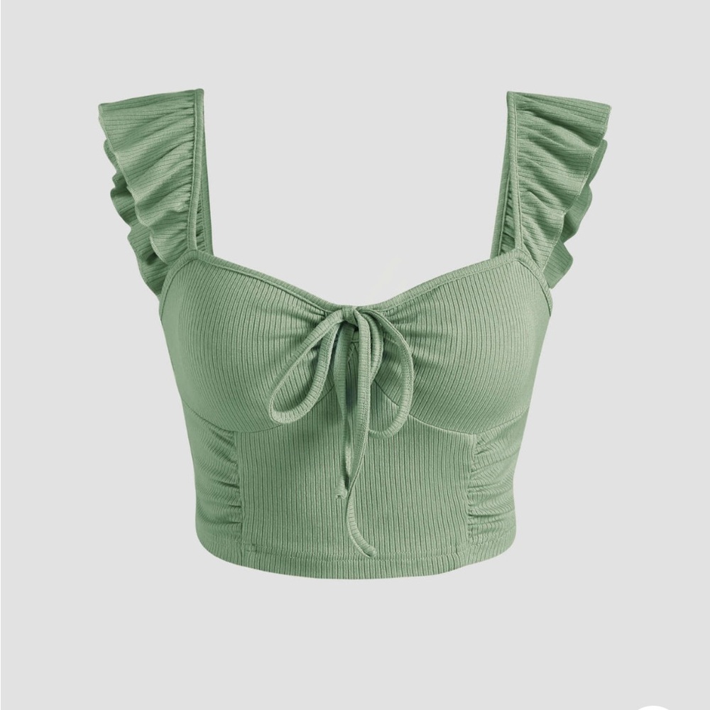 Green Ruffle Strap Crop Top